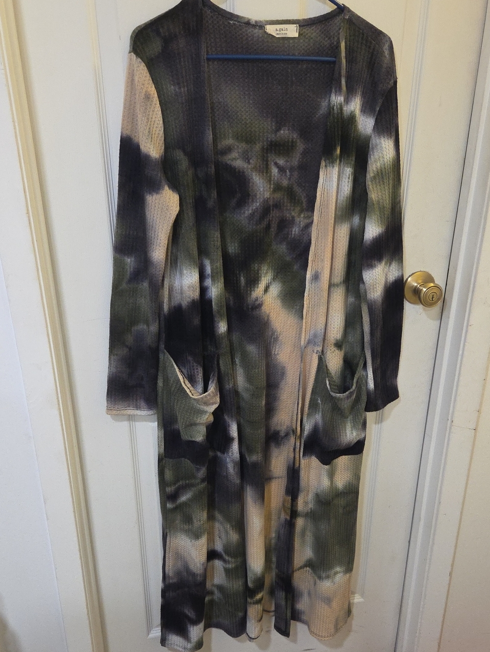 Tie-Dye Long Open Cardigan - Olive, Black, Cream